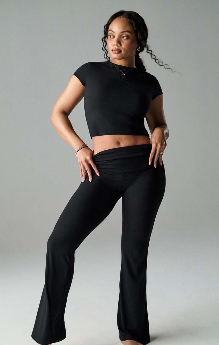 Yitty Soft Ribbed Foldover Flare Pants